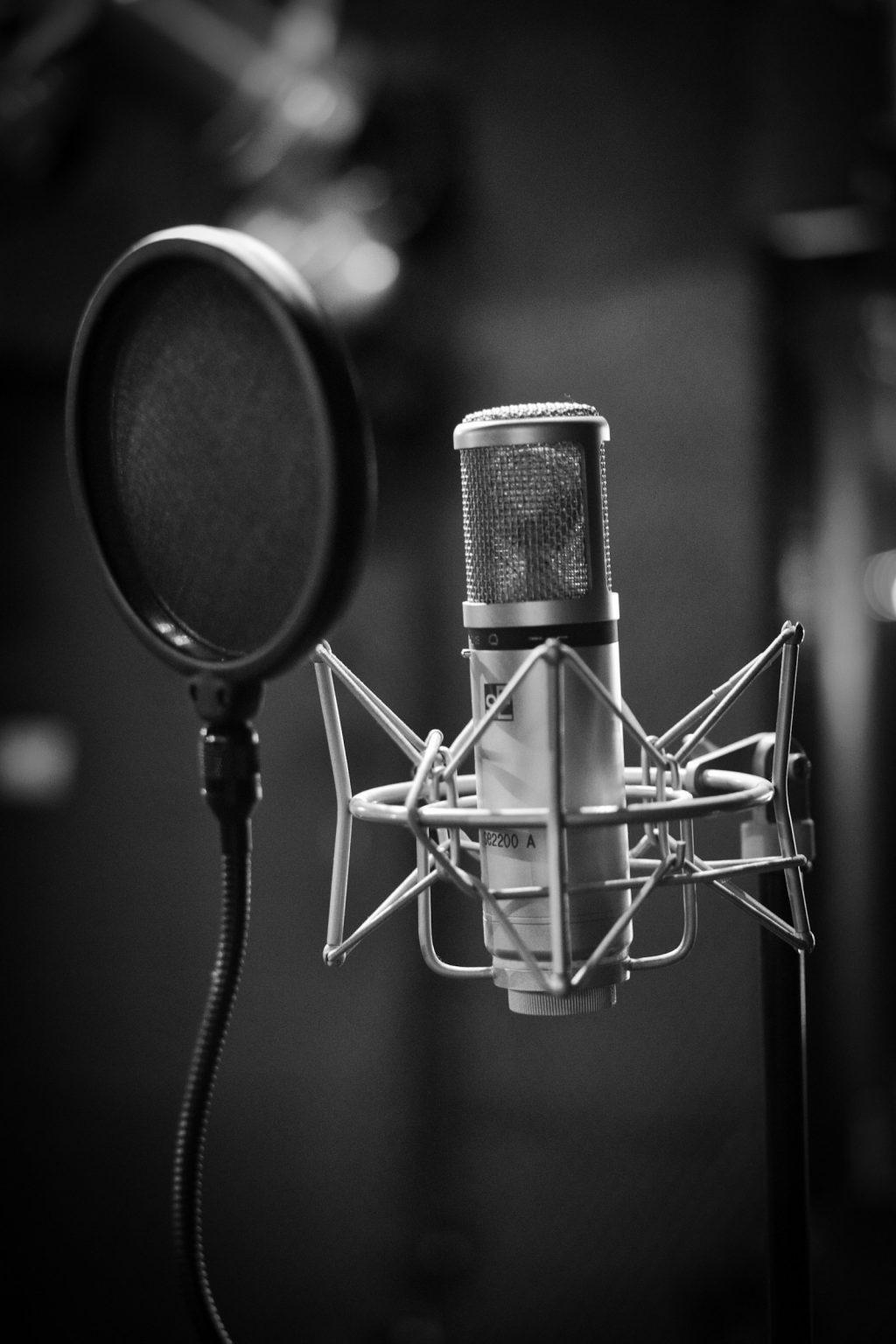 A condenser microphone in the recording room